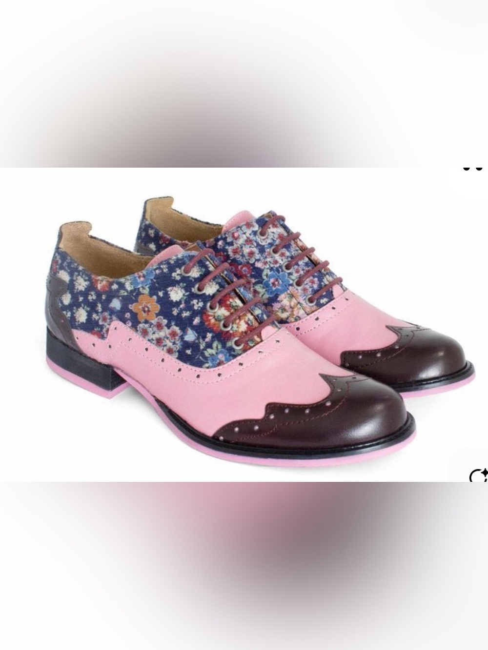 Fluevog NEARLY NEW W BOX Biblio Cole pink/floral lace-up brogue-8 (fit 7.5)